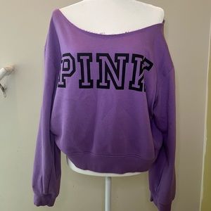 Victoria Secret PINK over the shoulder purple crew neck sweater